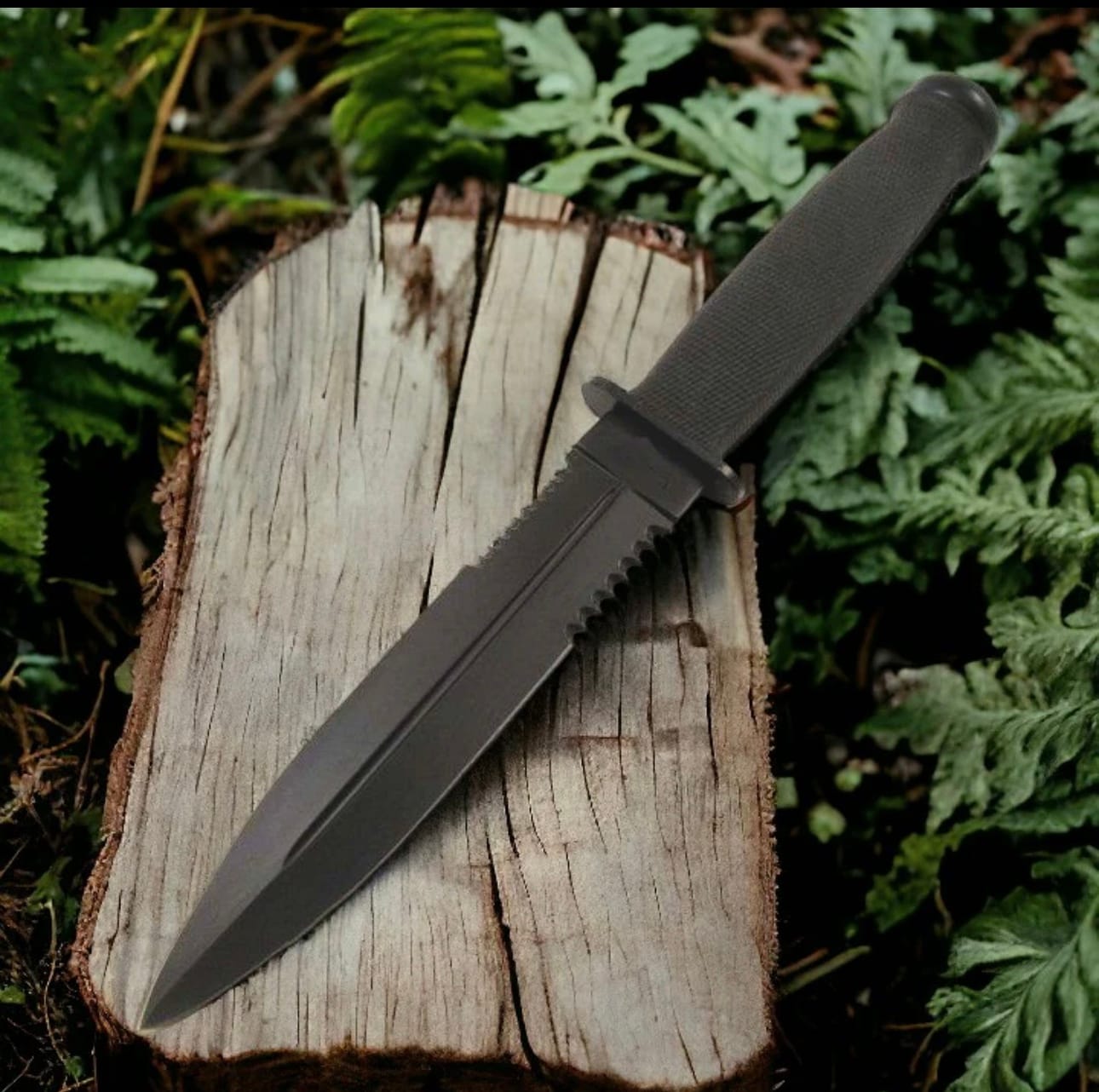 USA MT-225 11.5″ Fixed Blade Knife – Black, Full Tang, Partially Serrated with Sheath