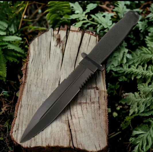 USA MT-225 11.5″ Fixed Blade Knife – Black, Full Tang, Partially Serrated with Sheath
