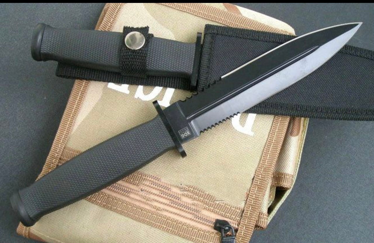 USA MT-225 11.5″ Fixed Blade Knife – Black, Full Tang, Partially Serrated with Sheath